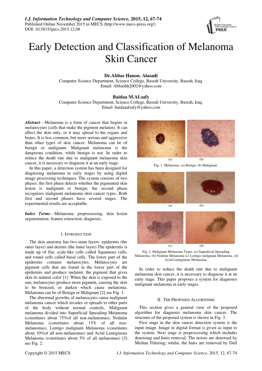 Pdf Early Detection And Classification Of Melanoma Skin Cancer