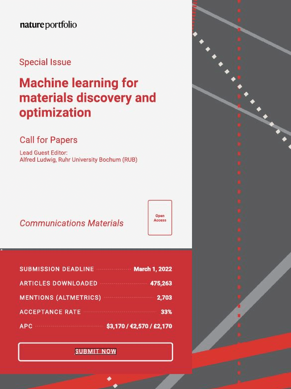 Call for Papers (Special Issue) Machine learning for materials
