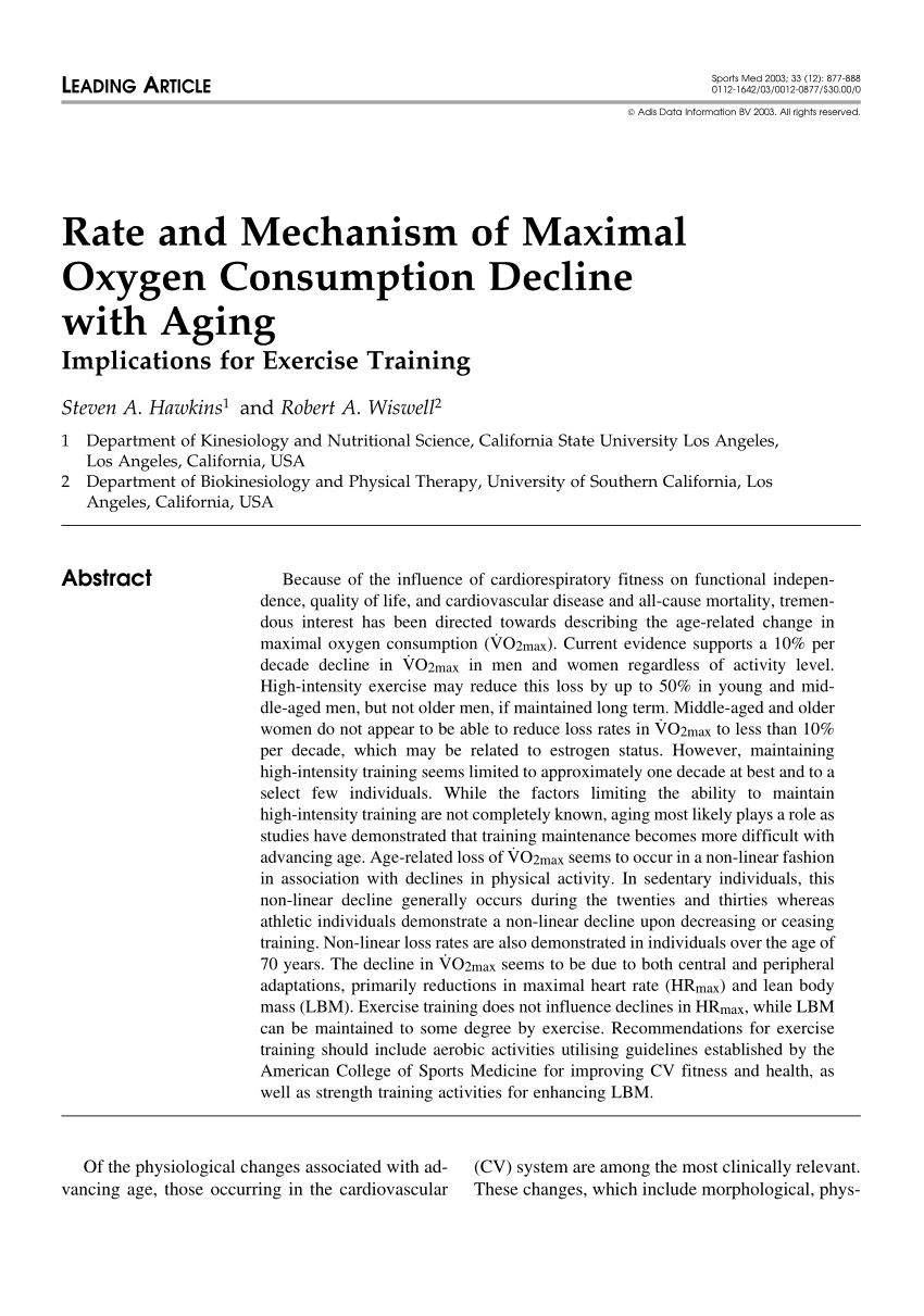 Pdf Rate And Mechanism Of Maximal Oxygen Consumption Decline With