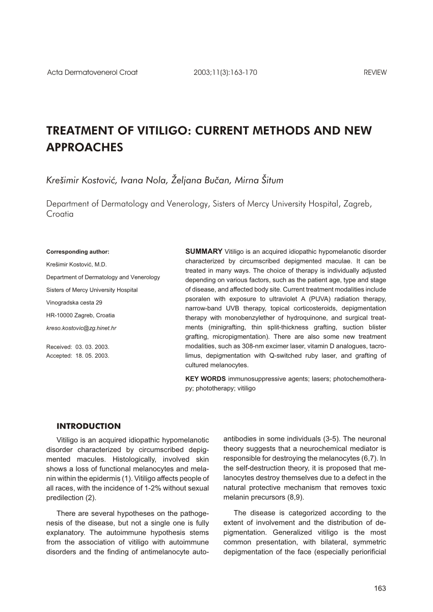 (PDF) Treatment of vitiligo Current methods and new approaches