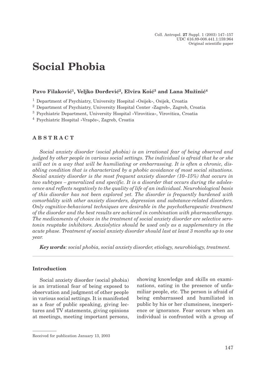research paper about social phobia