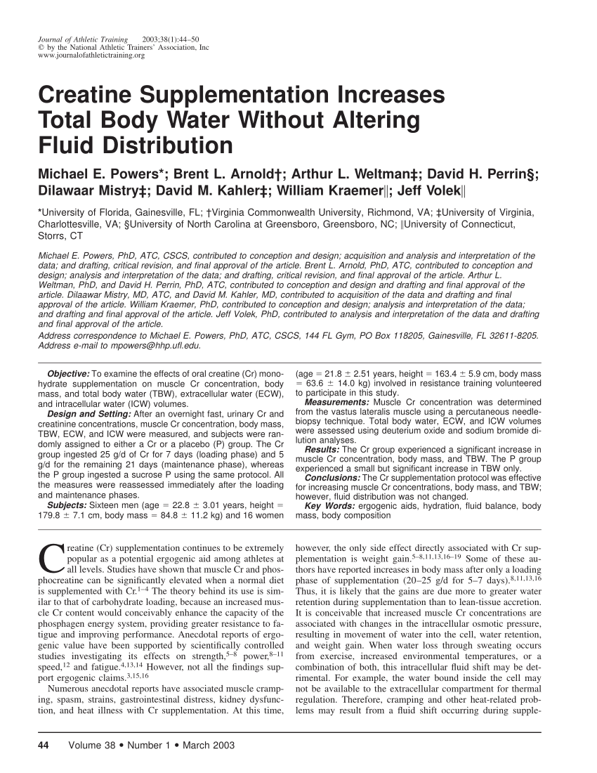 Pdf Creatine Supplementation Increases Total Body Water Without