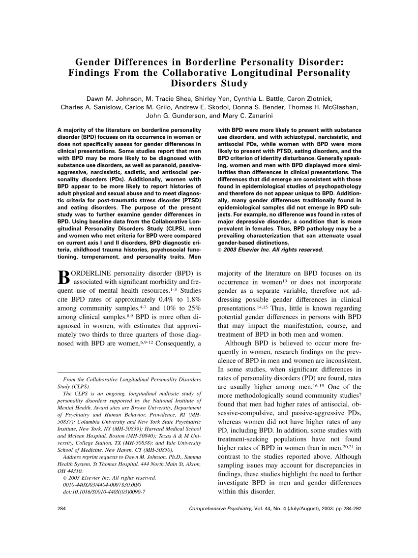 Is Borderline Personality Disorder (Bpd): More Common in Females