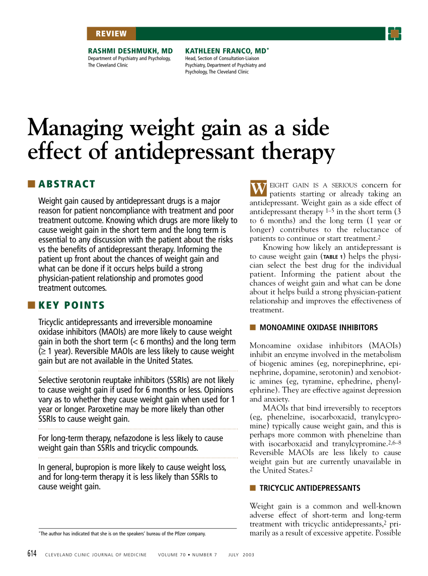 Antidepressants And Weight Gain Chart