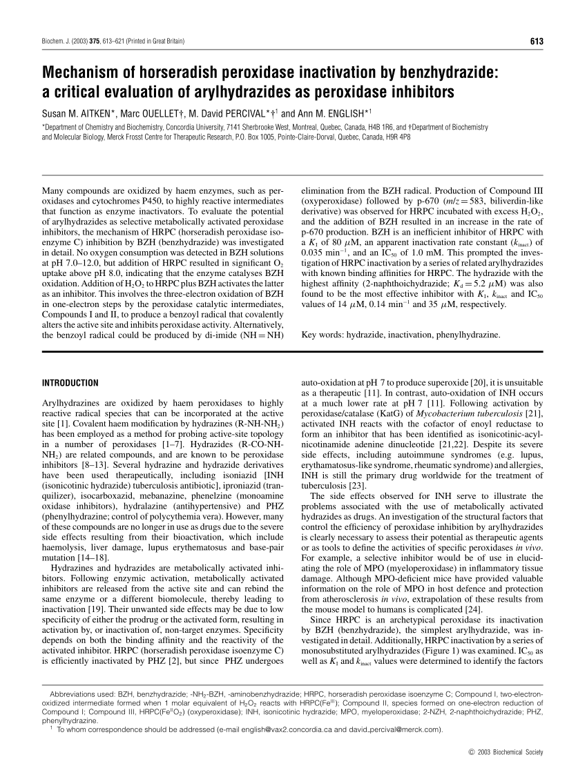 Scheme 2 Mechanism Of Bzh Oxidation And Modification Of The Haem Of Download Scientific Diagram