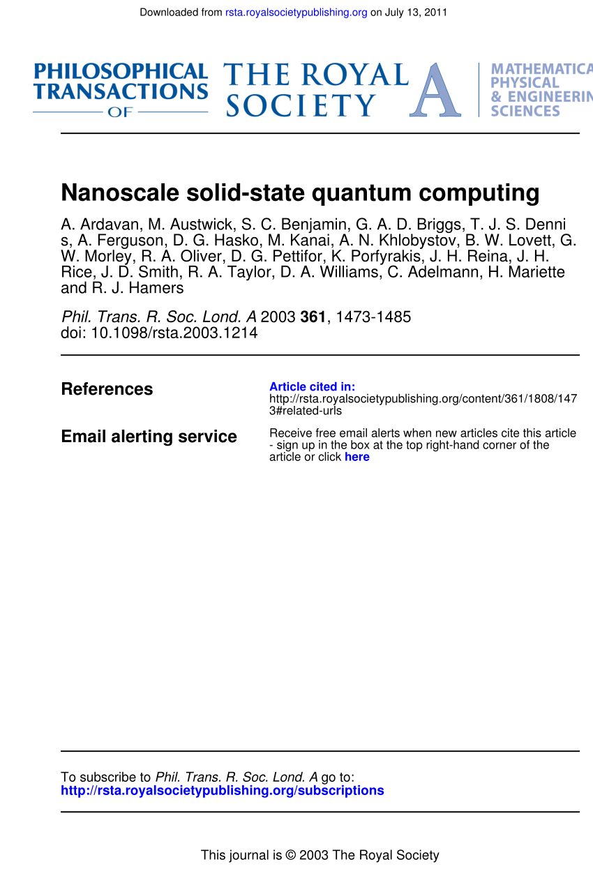 Pdf Nanoscale Solid State Quantum Computing