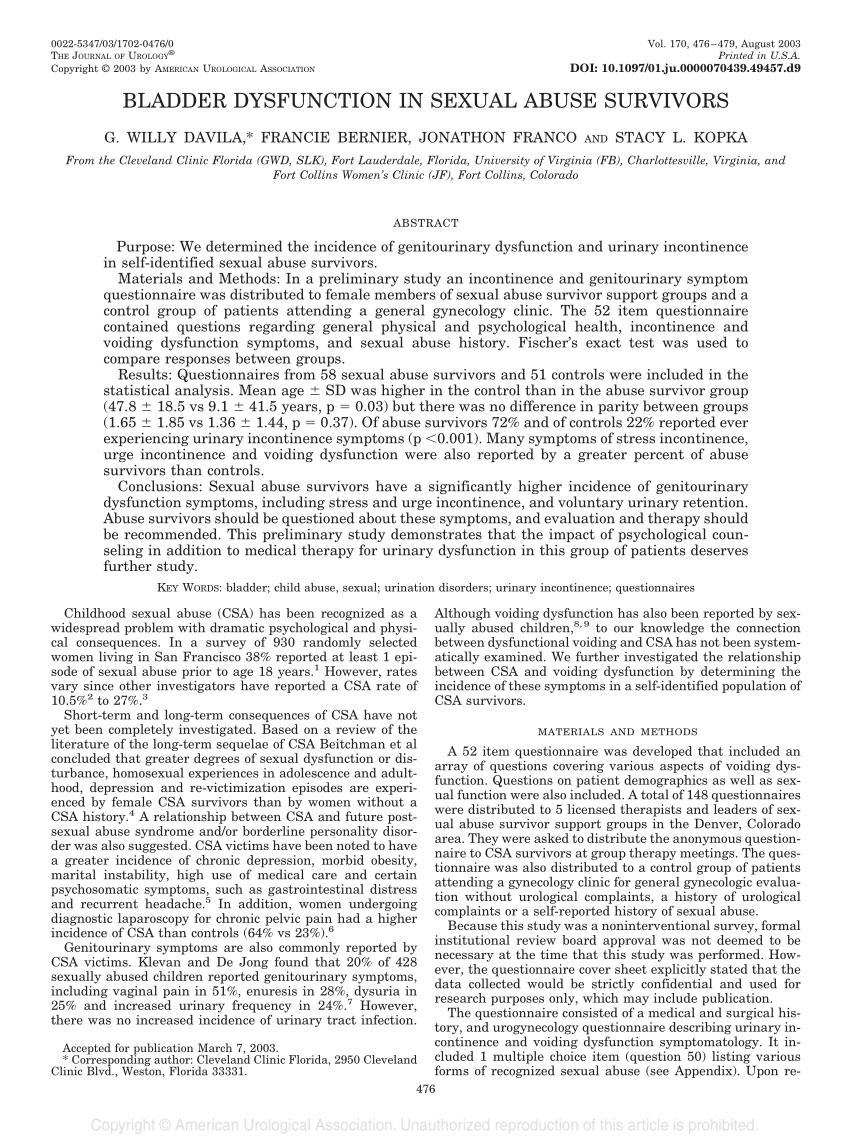 PDF Bladder Dysfunction in Sexual Abuse Survivors