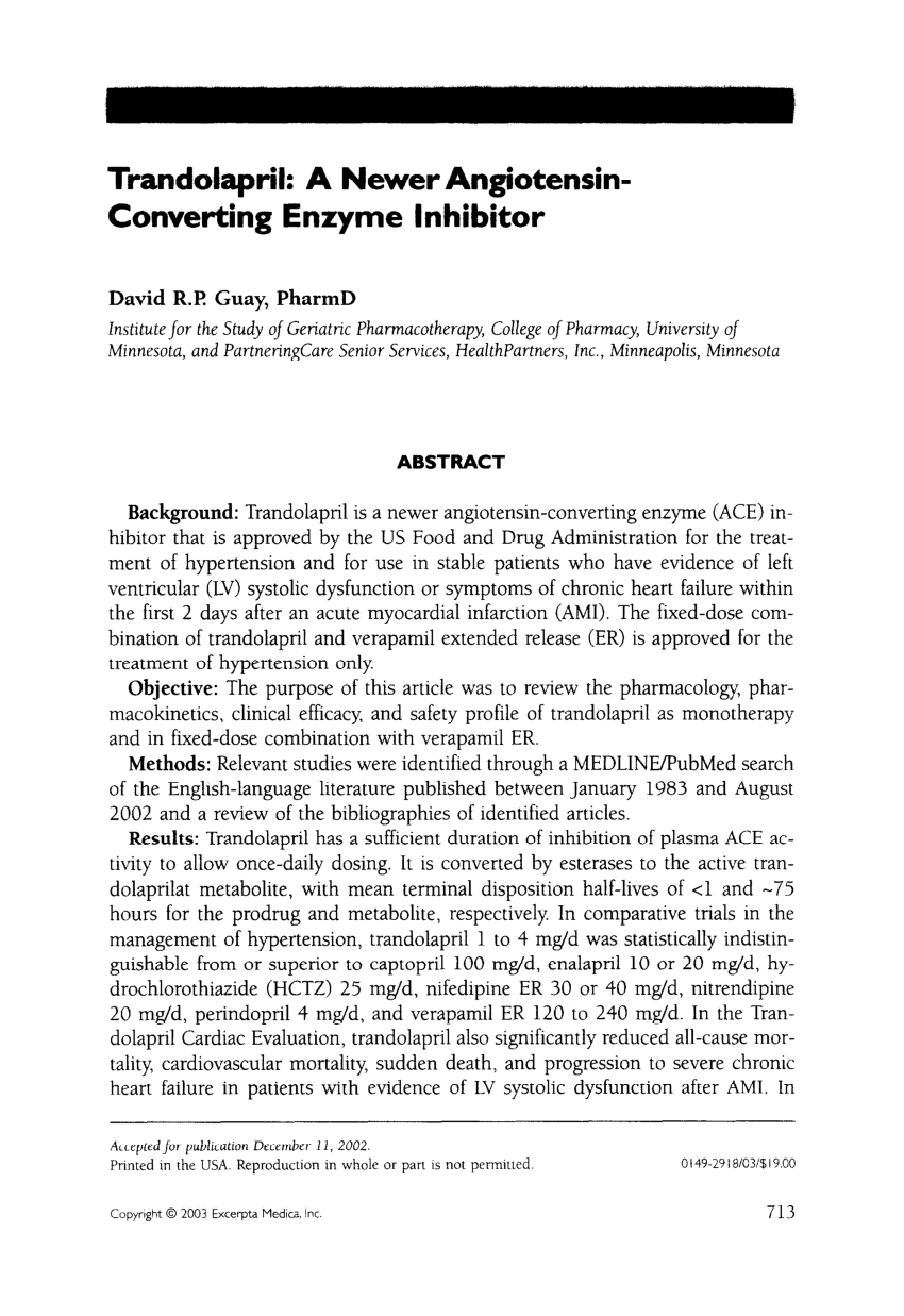 Pdf Trandolapril A Newer Angiotensin Converting Enzyme Inhibitor