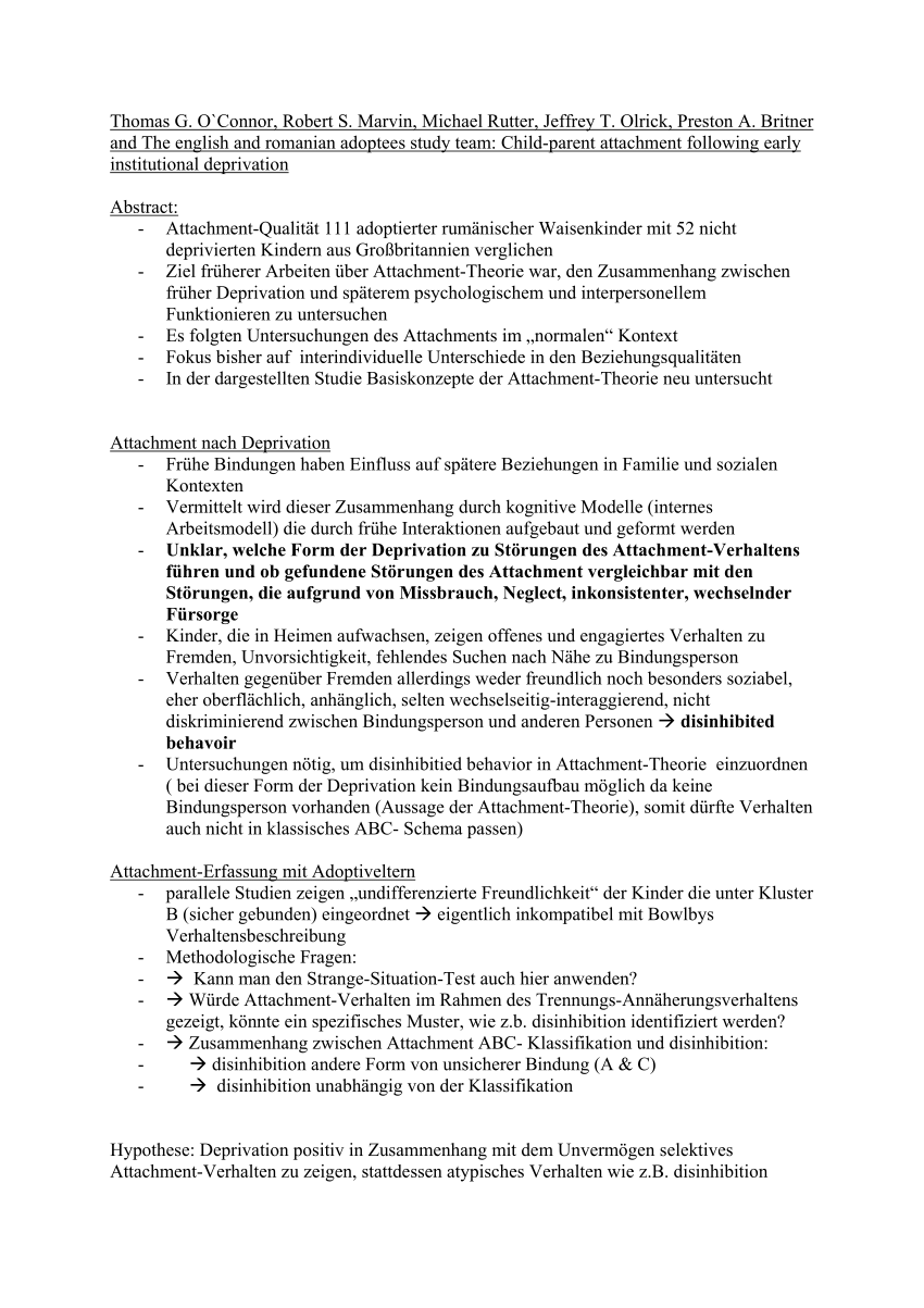 Pdf Child Parent Attachment Following Early Institutional Deprivation