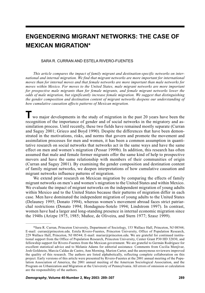 PDF Engendering Migrant Networks The Case of Mexico Migration