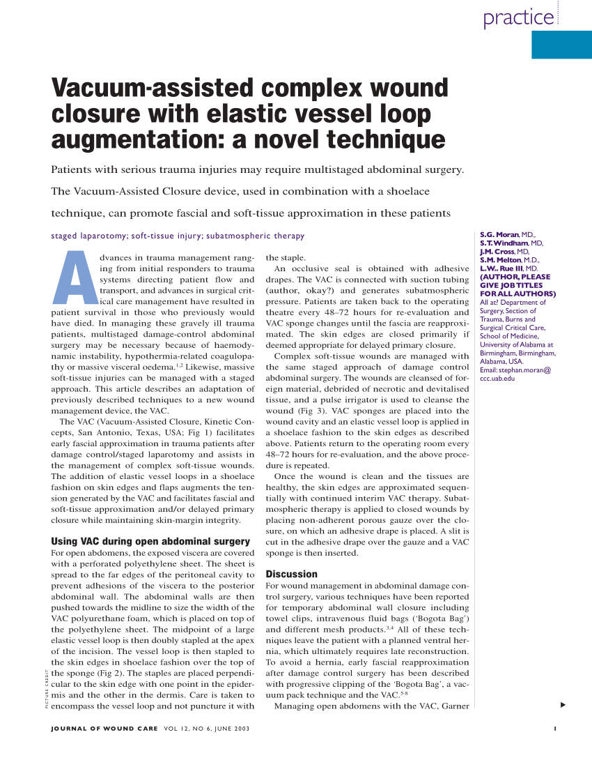 PDF) Vacuum-assisted complex wound closure with elastic vessel loop  augmentation: A novel technique