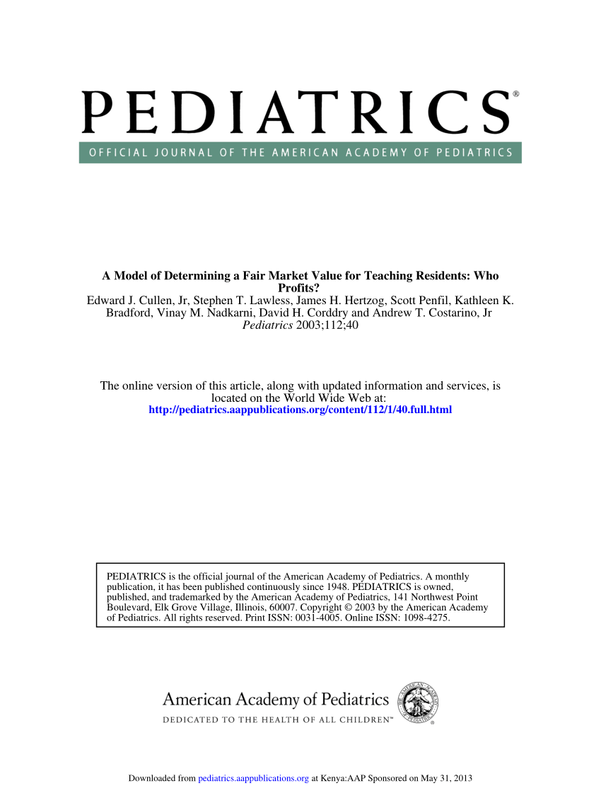 (PDF) A Model of Determining a Fair Market Value for Teaching Residents