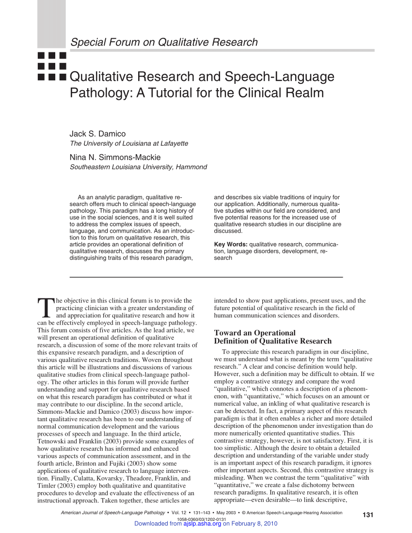 PDF) Qualitative Research and Speech-Language Pathology Within Speech And Language Report Template