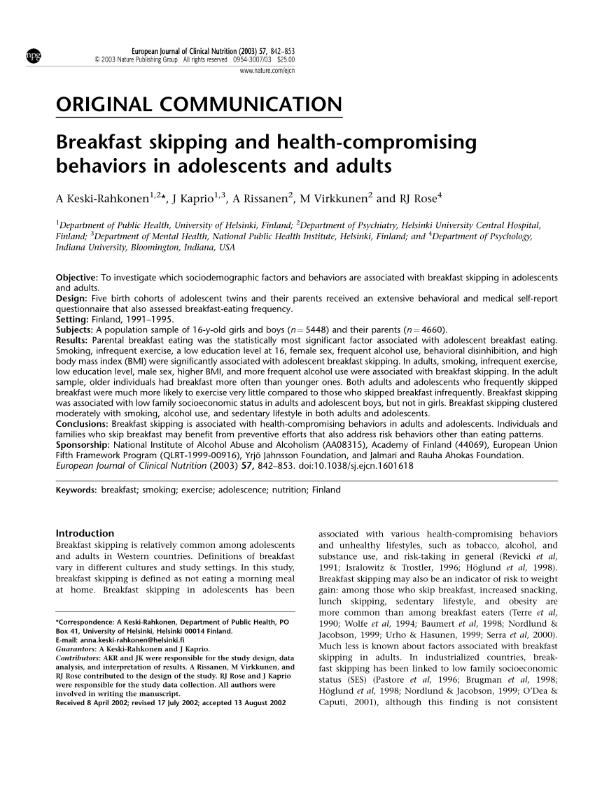 PDF) Breakfast skipping and health-compromising behaviors ...