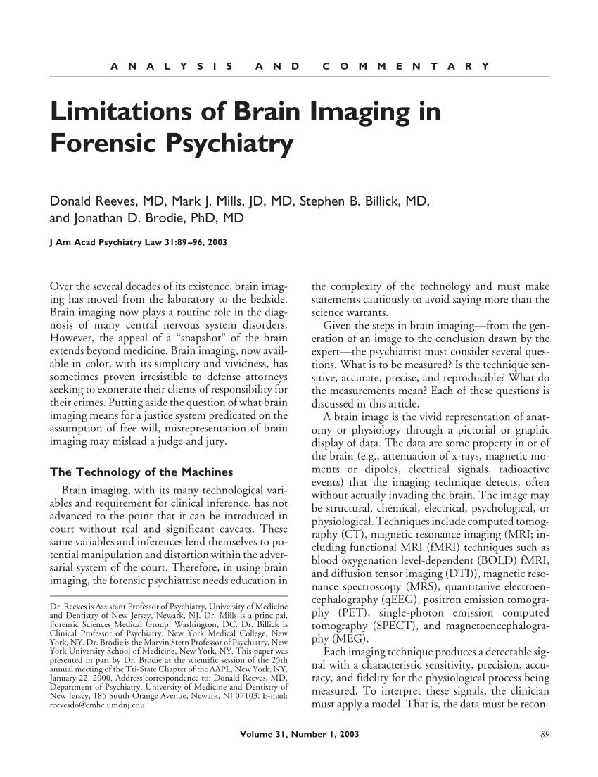 PDF Limitations of Brain Imaging in Forensic Psychiatry