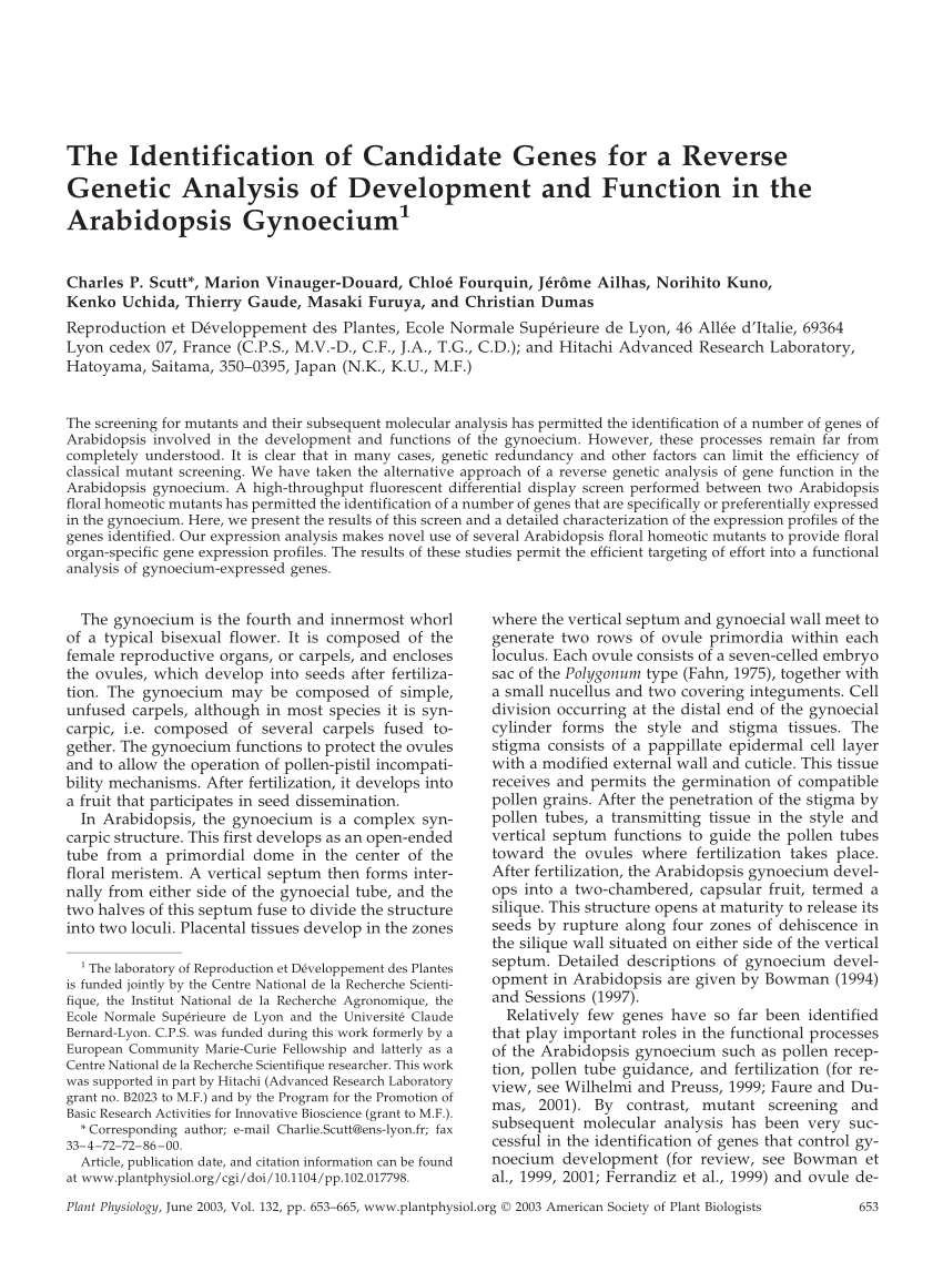 Pdf The Identification Of Candidate Genes For A Reverse Genetic Analysis Of Development And Function In The Arabidopsis Gynoecium