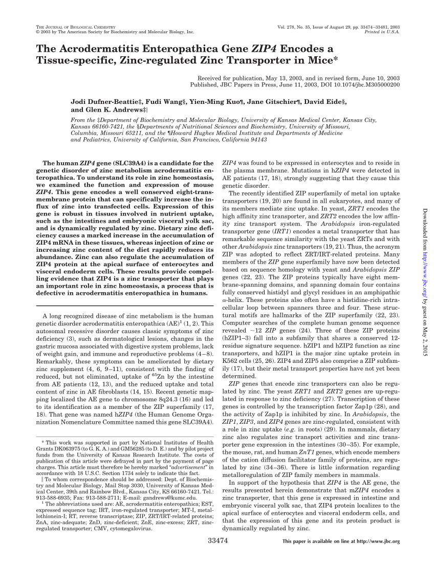 Aberrant expression of zinc transporter ZIP4 (SLC39A4 