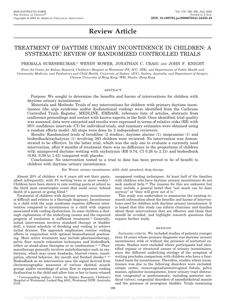 Daytime Accidents & Bladder Control Problems: Voiding Dysfunction