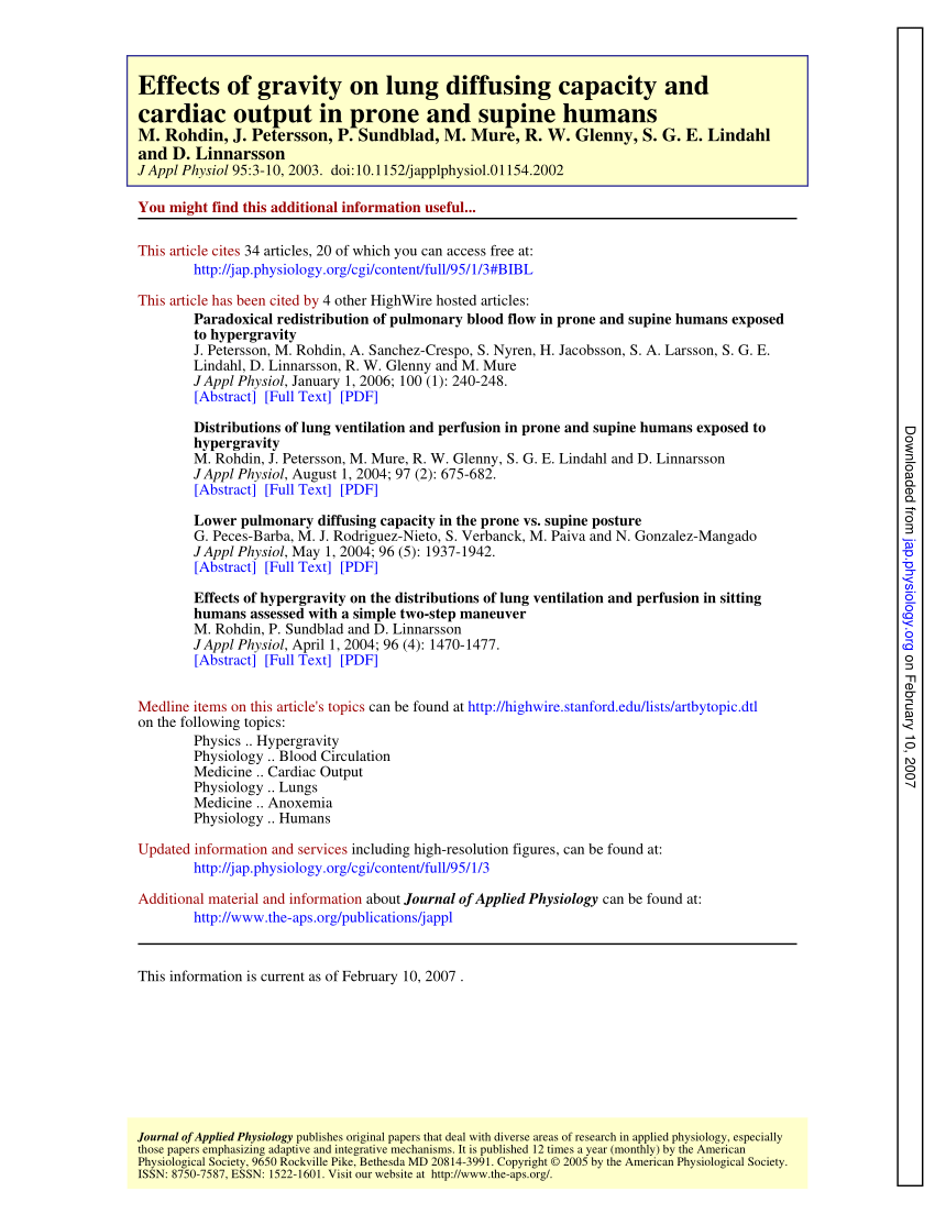 Pdf Effects Of Gravity On Lung Diffusing Capacity And Cardiac Output In Prone And Supine Humans