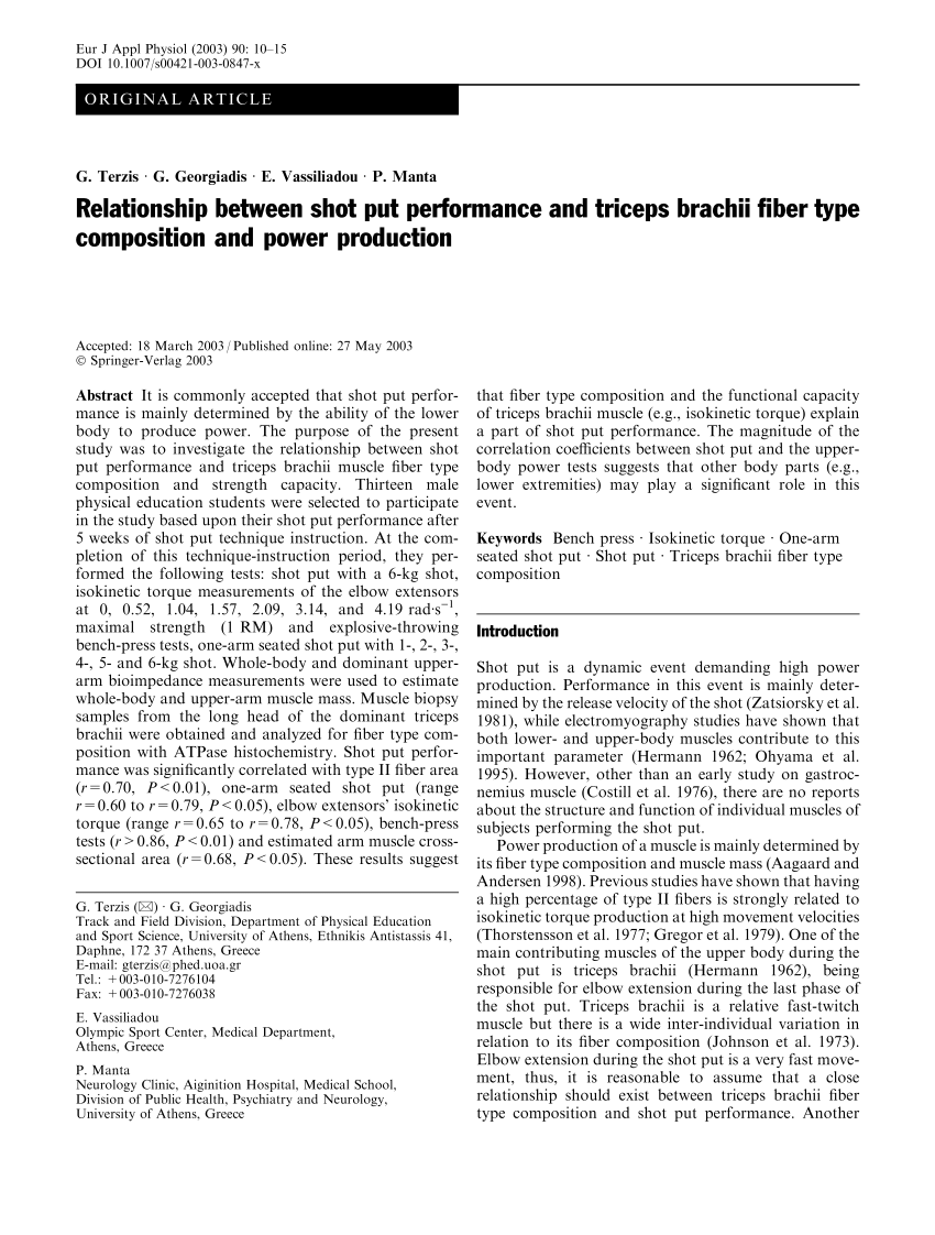 PDF) Relationship between shot put performance and triceps brachii fiber type composition and power production