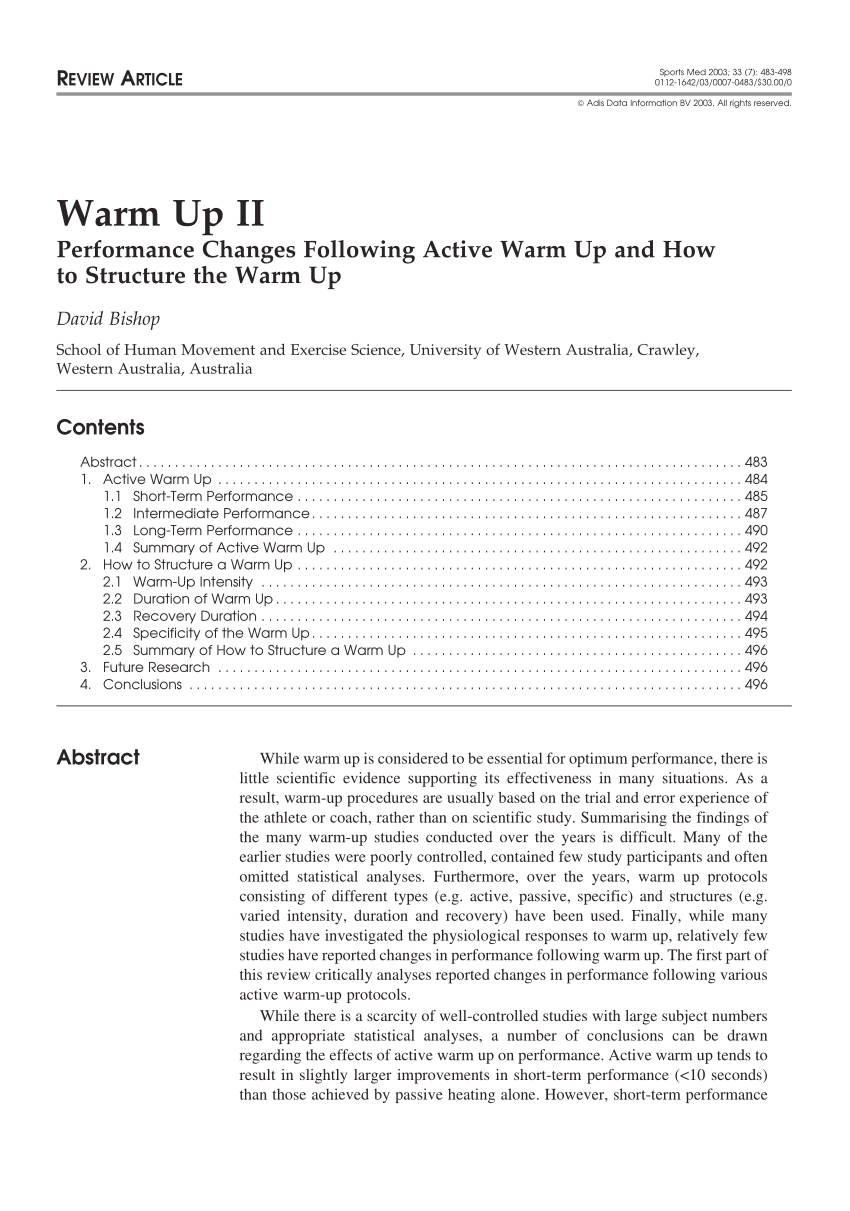 PDF) Warm II - Performance following active warm up and how to structure the up