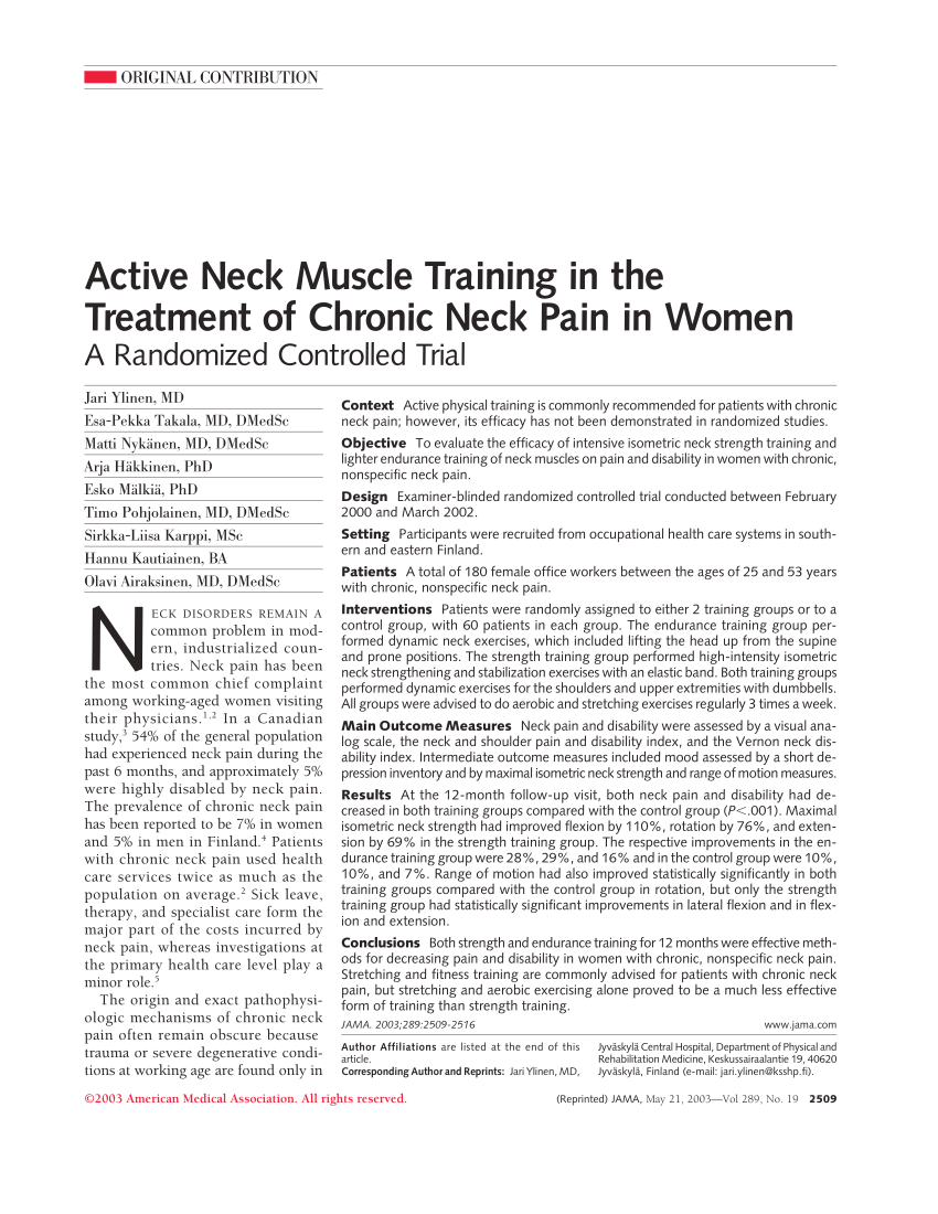 PDF) Active Neck Muscle Training in the Treatment of Chronic Neck ...