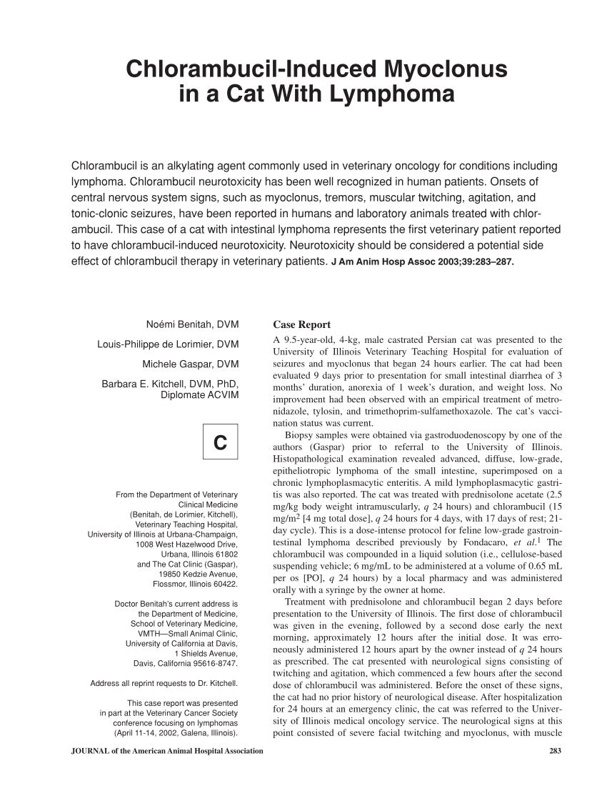 (PDF) ChlorambucilInduced Myoclonus in a Cat With Lymphoma