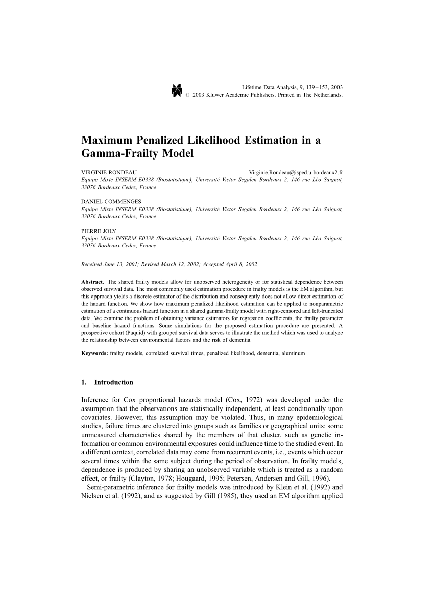 PDF) Maximum Penalized Likelihood Estimation in a Gamma-Frailty Model