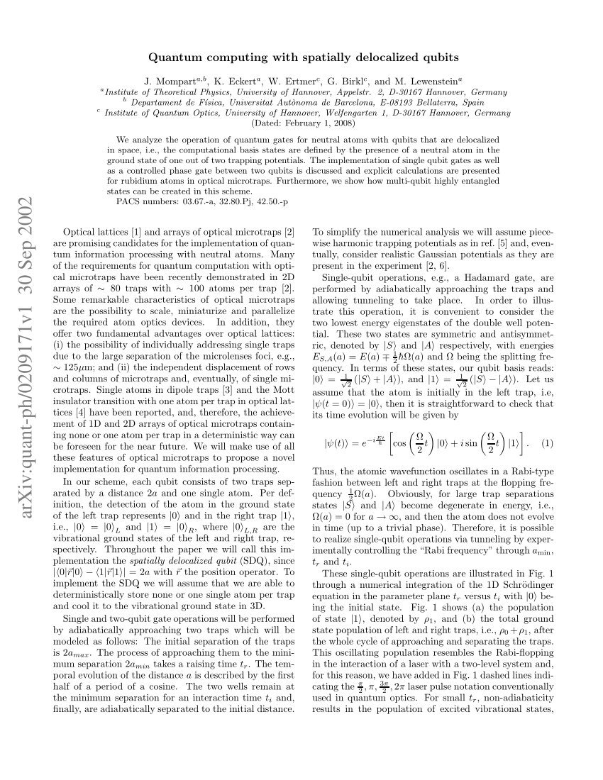 (PDF) Quantum Computing with Spatially Delocalized Qubits