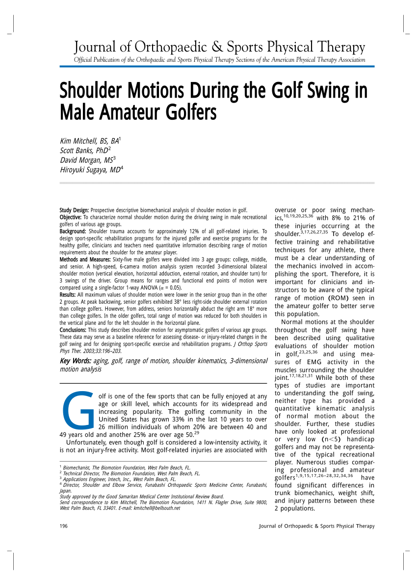 PDF) Shoulder Motions During the Golf Swing in Male Amateur Golfers