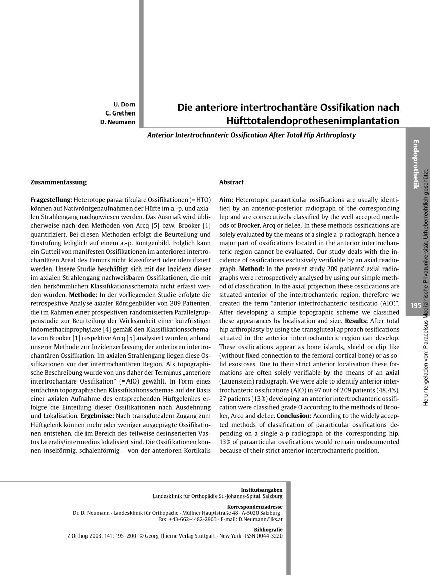 Pdf Anterior Intertrochanteric Ossification After Total Hip Arthroplasty