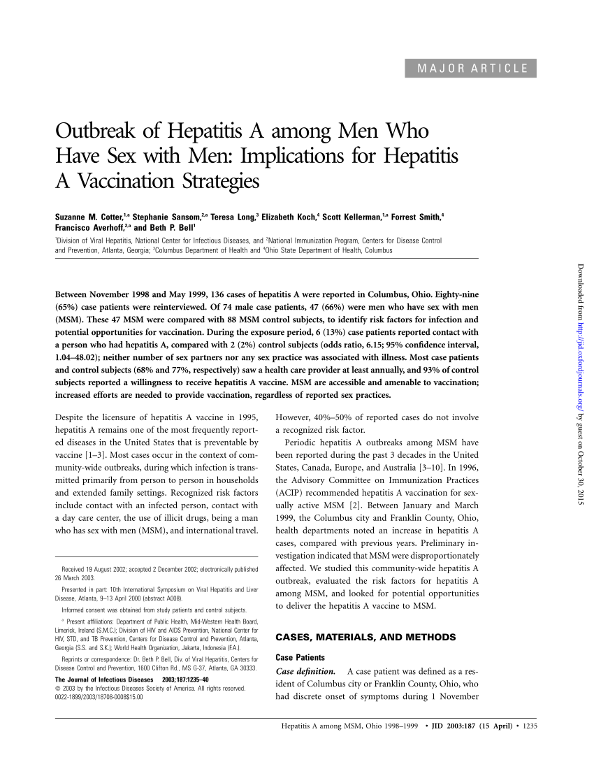 Pdf Outbreak Of Hepatitis A Among Men Who Have Sex With Men Implications For Hepatitis A 