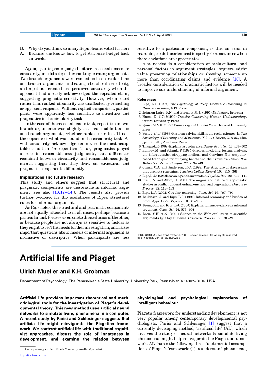 PDF Artificial life and Piaget