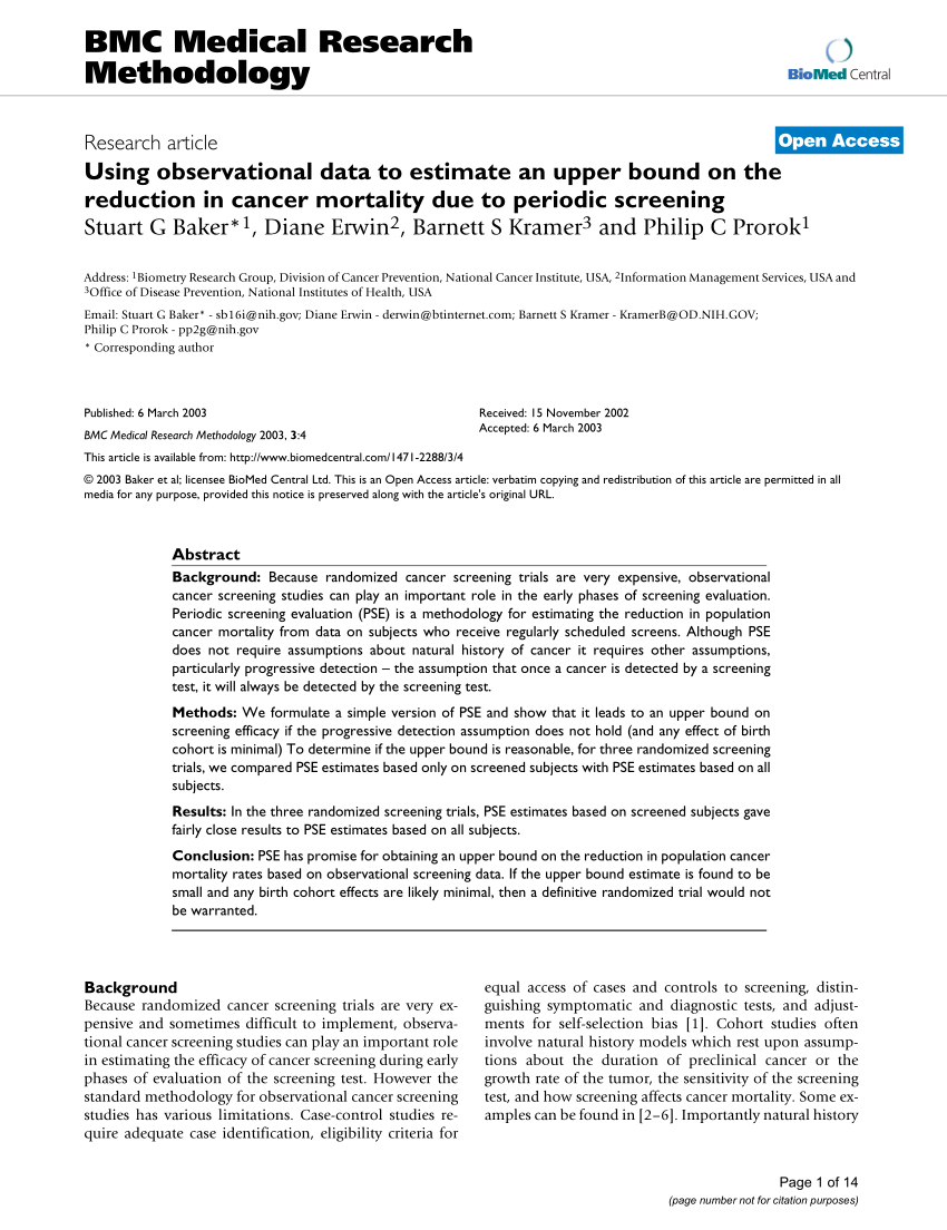 Pdf Using Observational Data To Estimate An Upper Bound On The Reduction In Cancer Mortality Due To Periodic Screening