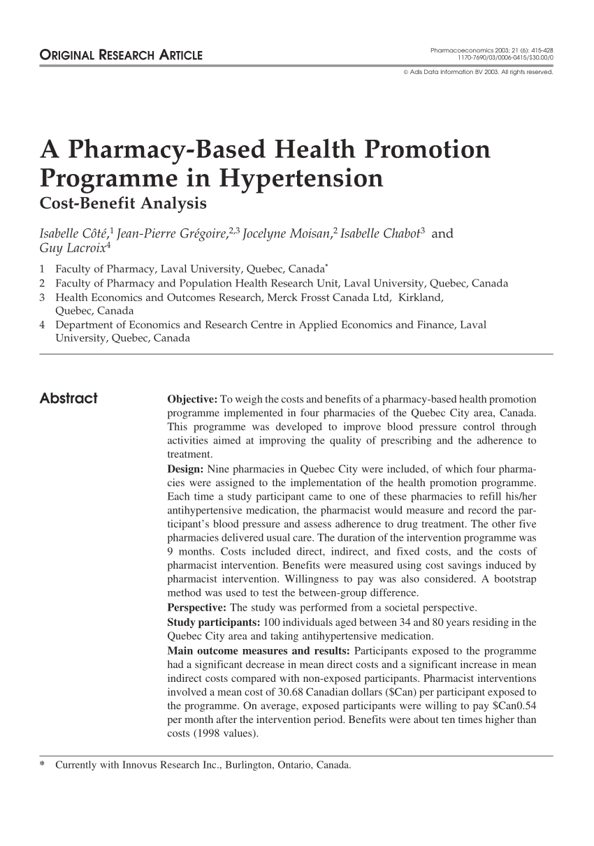 PDF) A Pharmacy-Based Health Promotion Programme in Hypertension