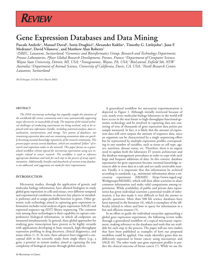 PDF) Gene Expression Databases and Data Mining
