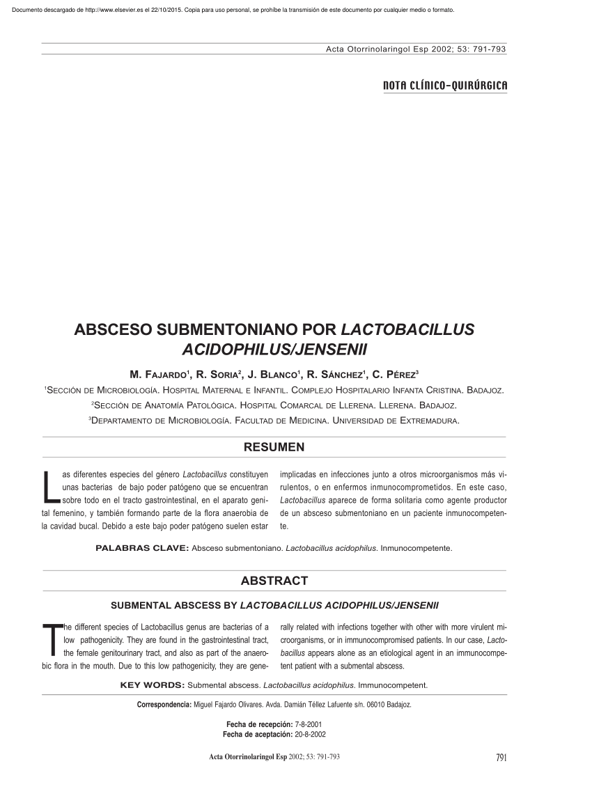 Pdf Submental Abscess By Lactobacillus Acidophilus Jensenii