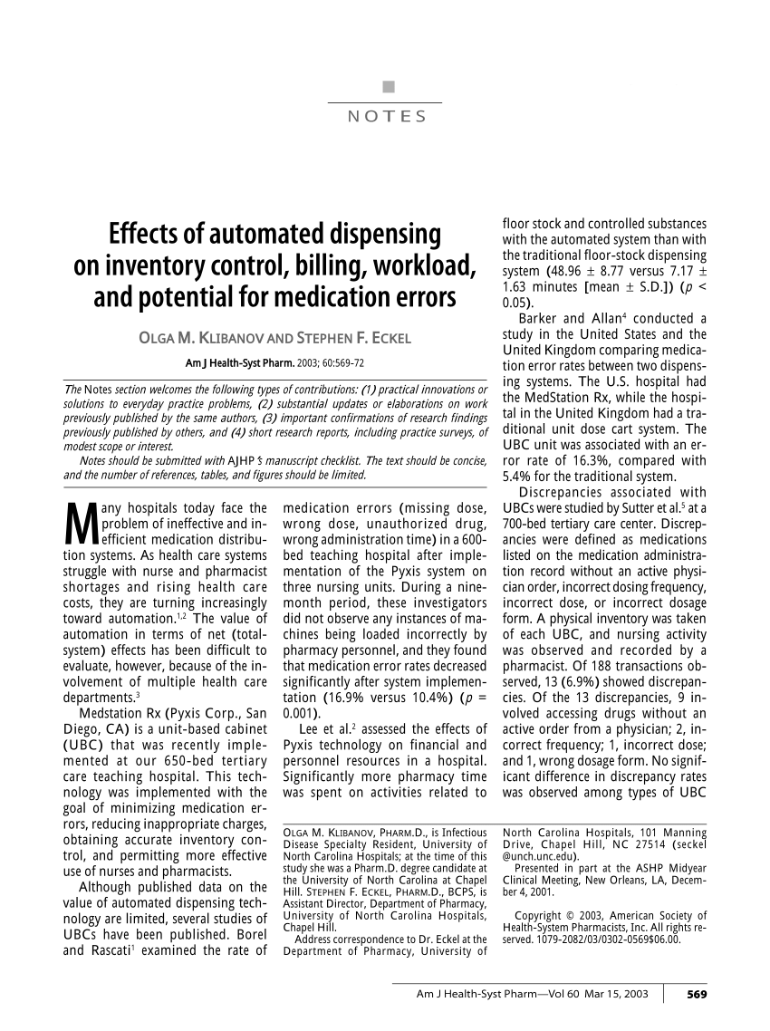 Pdf Effects Of Automated Dispensing On Inventory Control Billing