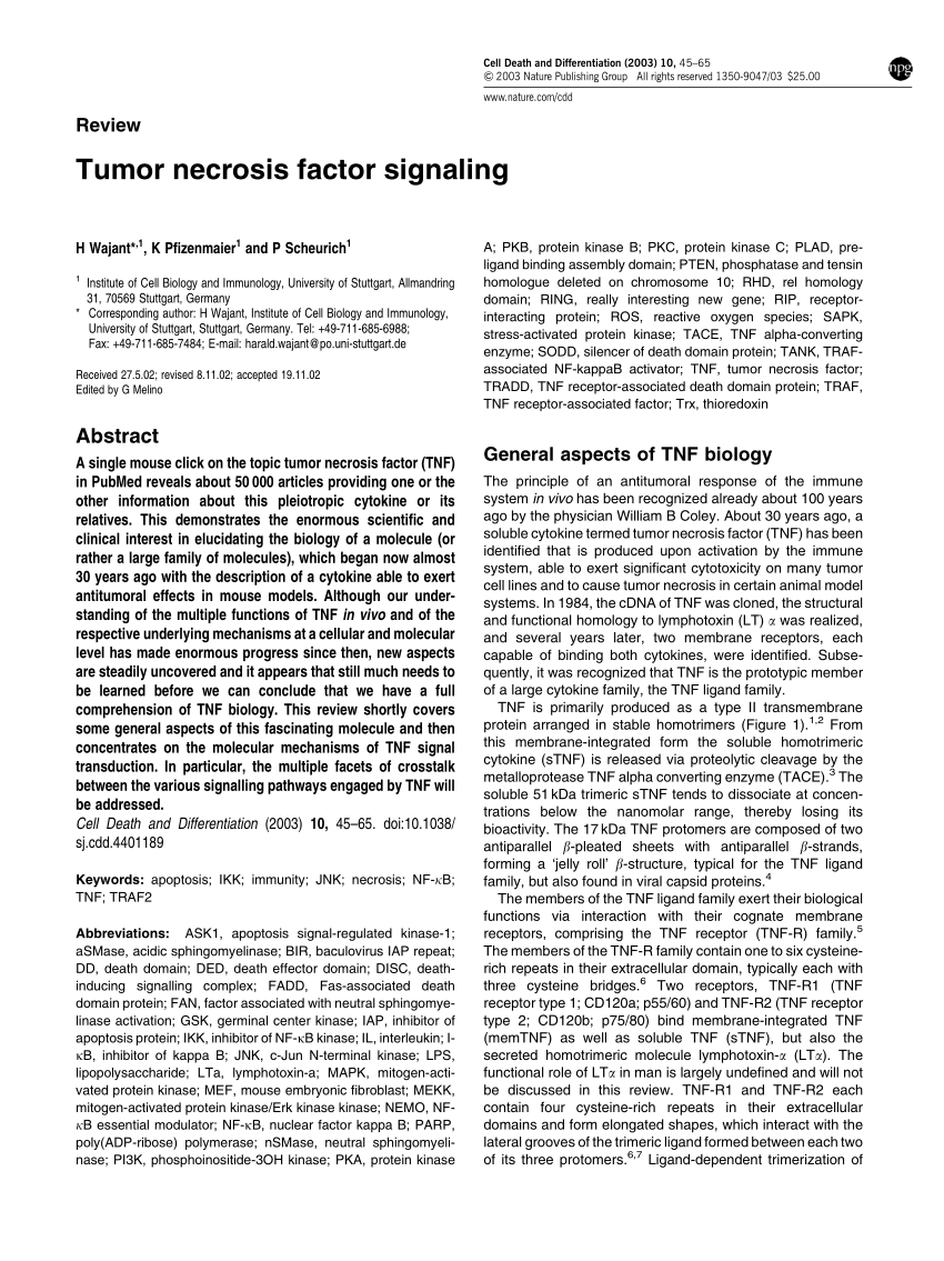 PDF) Tumor necrosis factor signaling. [Review] [337 refs]