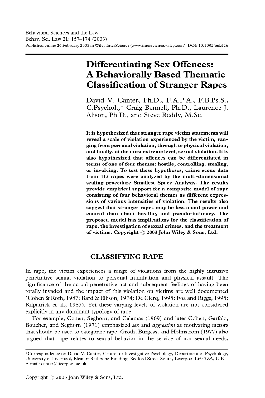 PDF) Differentiating sex offences: A behaviorally based thematic  classification of stranger rapes