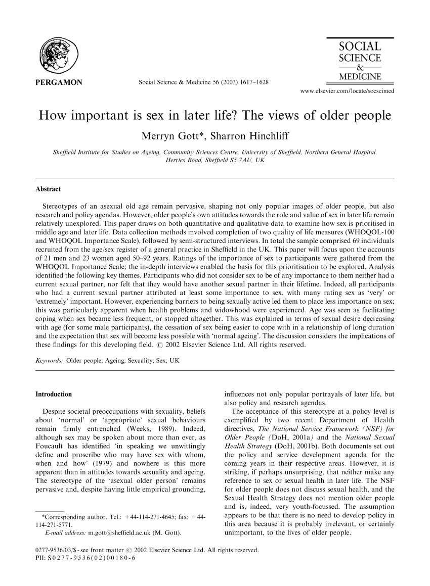 PDF) How Important is Sex in Later Life? The Views of Older People