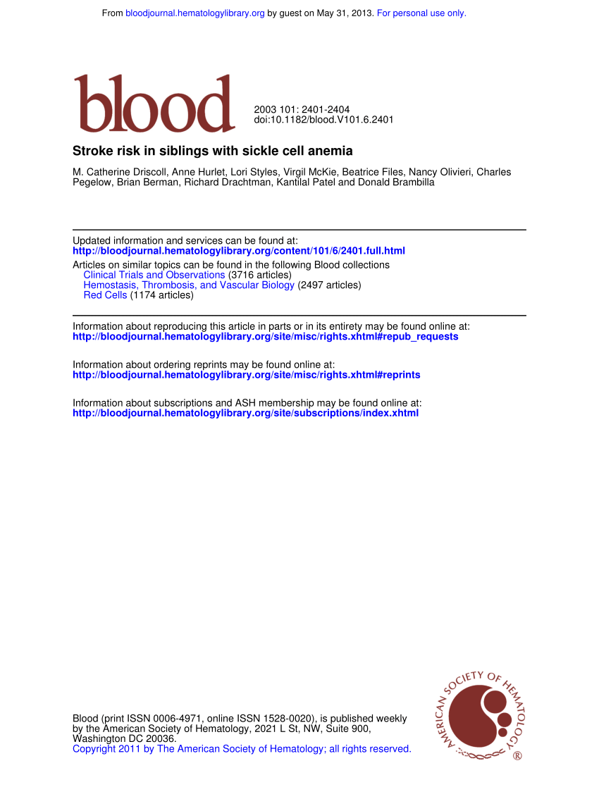 PDF Stroke risk in siblings with sickle cell anemia