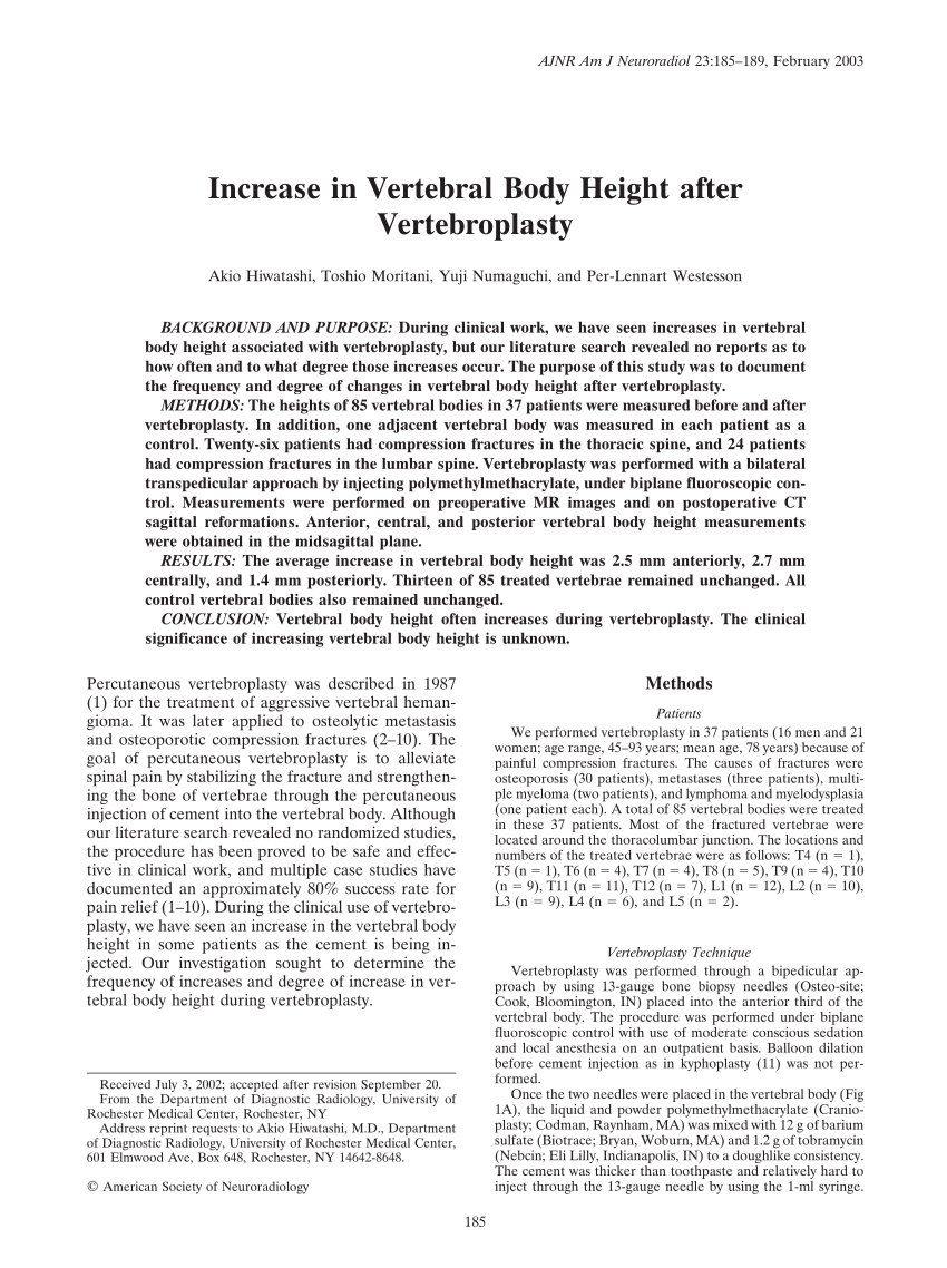 PDF) Increase in vertebral body height after vertebroplasty