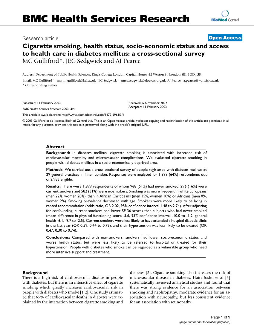  PDF Cigarette smoking health status socio economic 