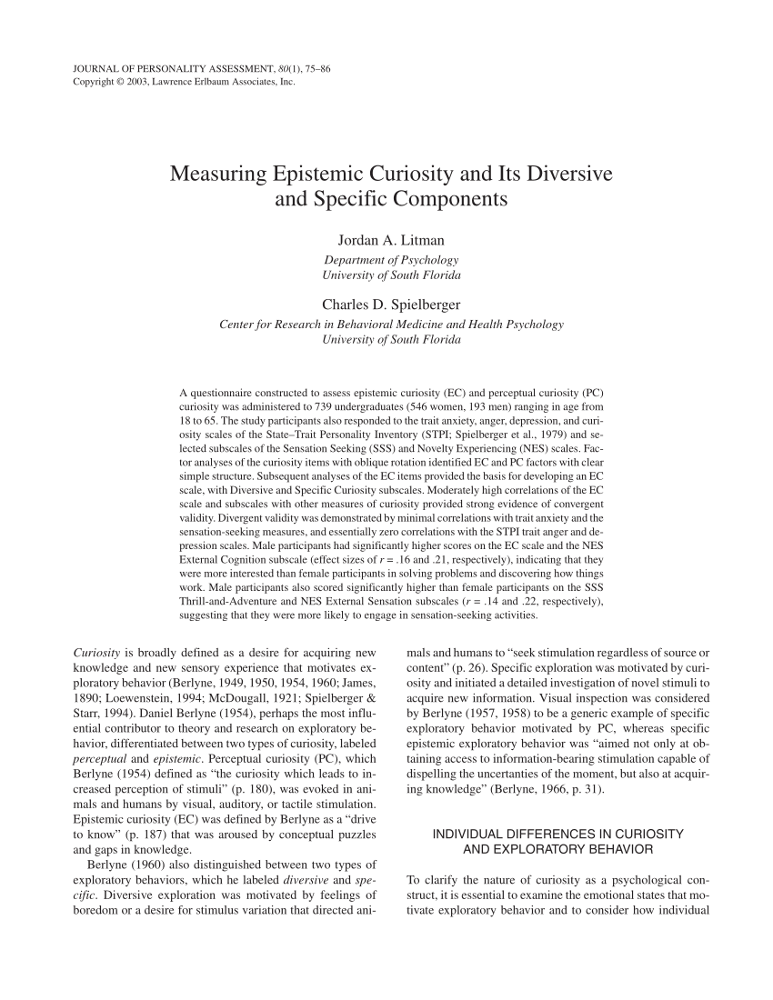 PDF Measuring Epistemic Curiosity and Its Diversive and Specific