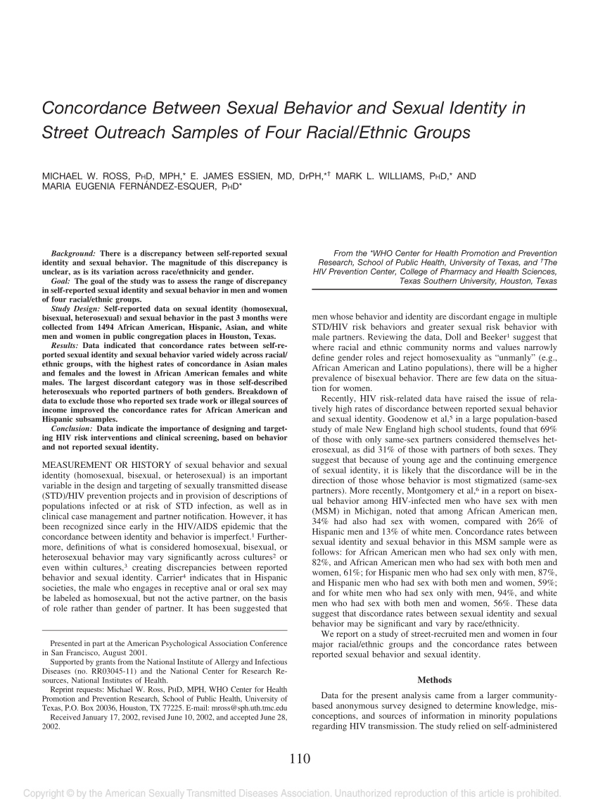 PDF Concordance Between Sexual Behavior and Sexual Identity in