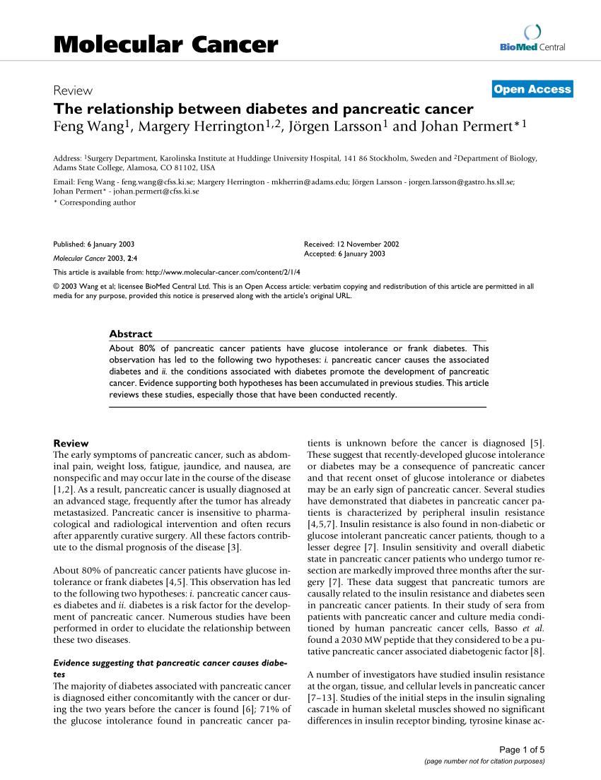 Pdf The Relationship Between Diabetes And Pancreatic Cancer 1462