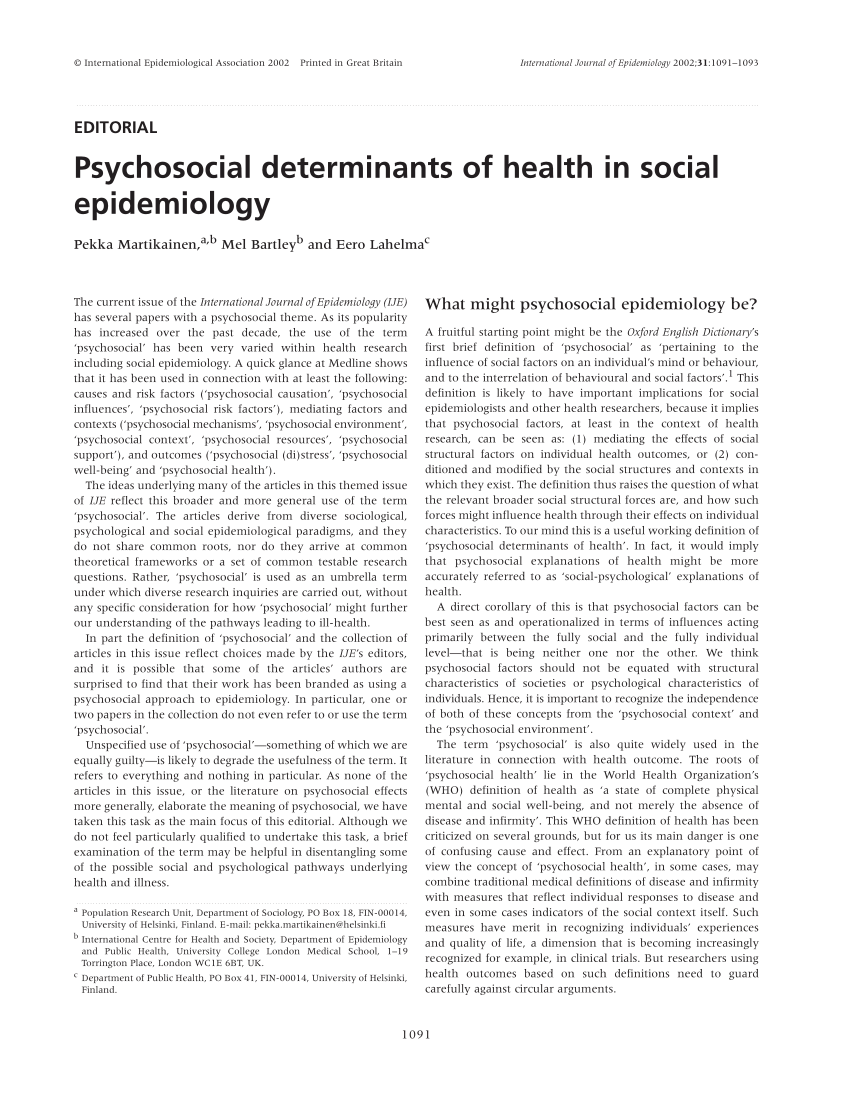 PDF Psychosocial determinants of health