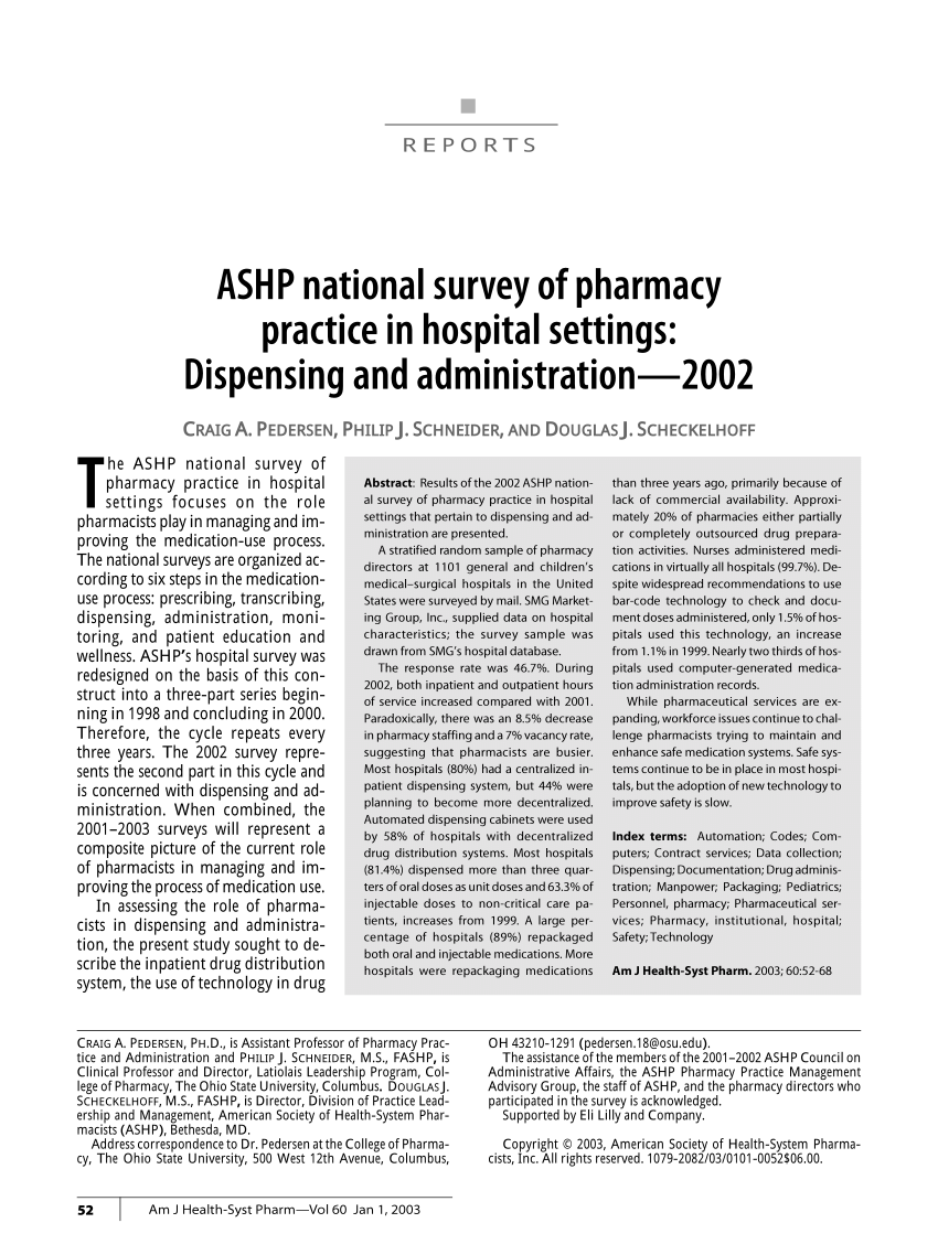 (PDF) ASHP national survey of pharmacy practice in hospital settings