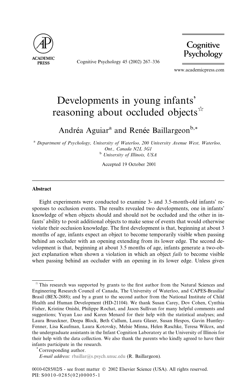 PDF Developments in young infants reasoning about occluded objects